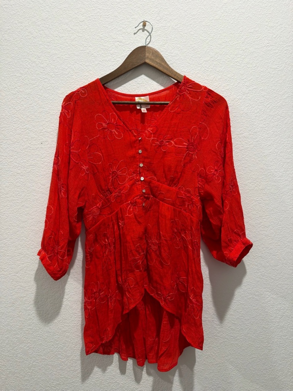 Anthropologie Fig and Flower red floral coral sheer mini slip dress